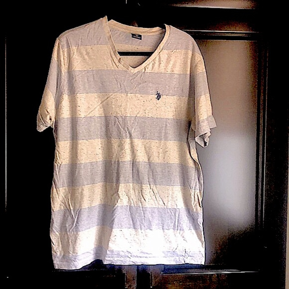 US POLO ASSN heathered striped tee with polo logo